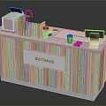 Wooden Striped Design Counter With BOTANIQ Sign Faucet Coffee Machine And Cup