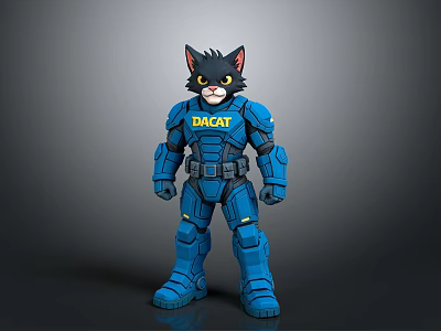 Detailed Anthropomorphic Black Cat In Blue DACAT Armor With Futuristic Design 3d model