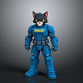 Detailed Anthropomorphic Black Cat In Blue DACAT Armor With Futuristic Design