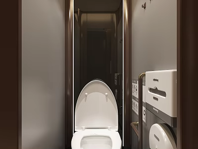 Hotel Bathroom Interior Design With White Toilet And Storage Cabinets 3d model