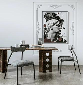 Modern Desk and Chair Dining Table and Chair 3d model