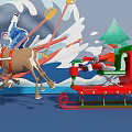 Christmas Scene With Snowman Reindeer Sleigh Santa And Wave Background 2024