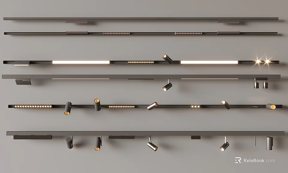 Modern Downlights and Spotlights Ceiling Lighting Fixtures With Track Mounted Design And Adjustable Angles 3d model 
