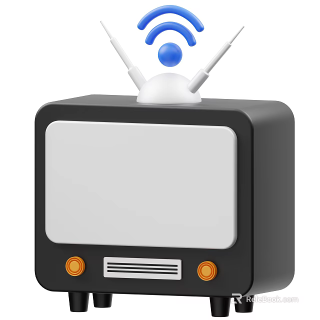 Vintage Black TV with Antenna and Blue Sphere on Top Classic Design 3d model 