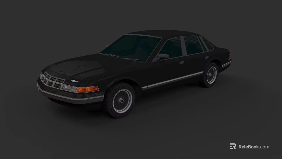 Classic Black Sedan With Front Grille Sleek Body Lines And Black Wheels 3d model 