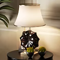 Elegant Table Lamp With Star Shaped Base White Lampshade On Black Table With Green Plants