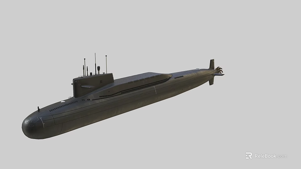 Modern Military Submarine Warship With Conning Tower And Antennas On Hull 3d model 