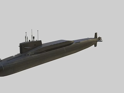 Modern Military Submarine Warship With Conning Tower And Antennas On Hull 3d model