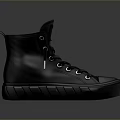Black High Top Leather Shoes With Lace Up Design And Thick Sole