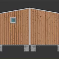 Modern Small House Structure With Wooden Walls Metal Roof Large Glass Windows And Wooden Deck