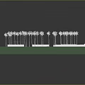 Cartoon Scene Featuring Green Ground Palm Trees Curved Path And Small Buildings