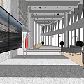 Modern Reception Desk in Lobby With Sofa Chairs Large Screen Plants and Natural Light Windows