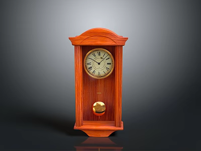 Mahogany Wooden Electronic Wall Clock with Round Dial Roman Numerals and Gold Pendulum 3d model