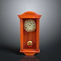 Mahogany Wooden Electronic Wall Clock with Round Dial Roman Numerals and Gold Pendulum