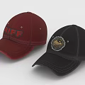 Two Stylish Hats Red With RIFF Lettering And Black With Circular Design