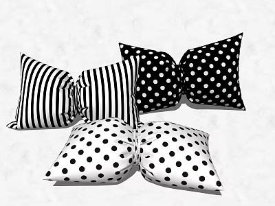 Black and White Decorative Pillows with Striped and Polka Dot Patterns for Home Sofa Decoration 3d model