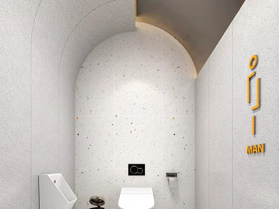Modern Public Restroom Interior With White Speckled Walls Toilet Urinal And Men's Sign 3d model