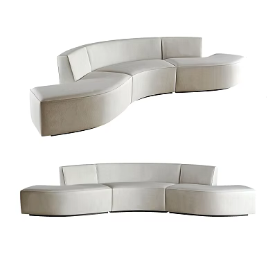 Modern Curved Sectional Sofa In Light Beige With Modular Design For Living Room 3d model