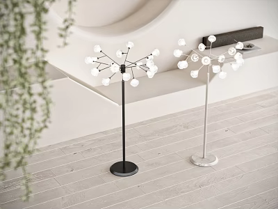 Dandelion Style Floor Lamps In Modern Interior With Black Silver Bases 3d model