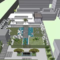 Modern Sales Office Building Architectural Design With Glass Facade Palm Trees And Water Features