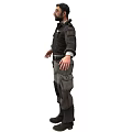 Man Wearing Black Jacket and Utility Pants Standing with Arms Outstretched