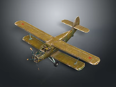 Vintage Military Biplane Fighter Aircraft With Red Stars 3d model