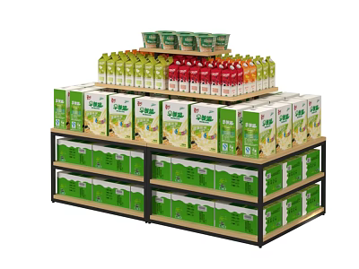 Retail Display Shelves Stocked With Various Bottled And Boxed Beverage Products 3d model