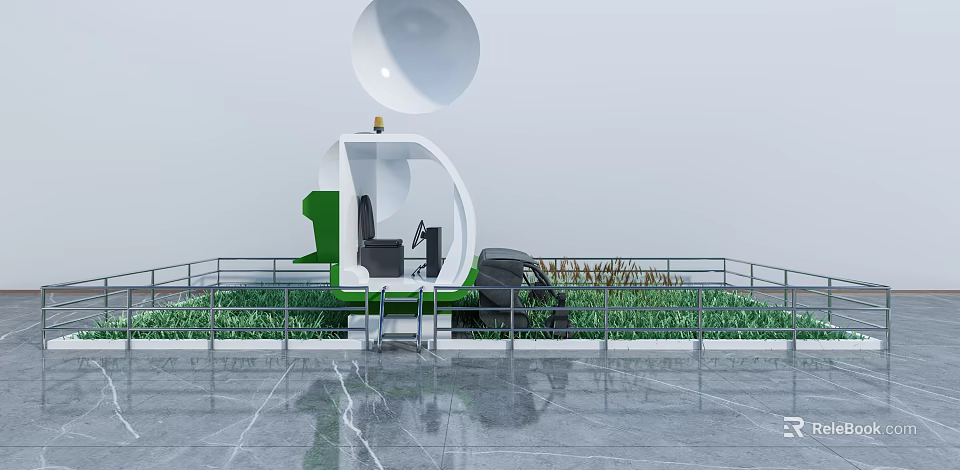 Green And White Utility Vehicle With Driver Seat Large Dome And Grass Area 3d model 