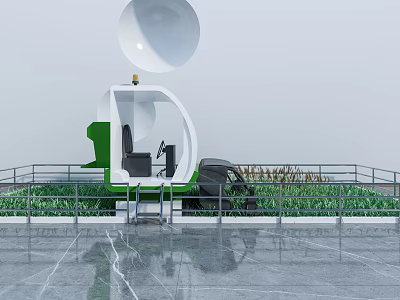 Green And White Utility Vehicle With Driver Seat Large Dome And Grass Area 3d model