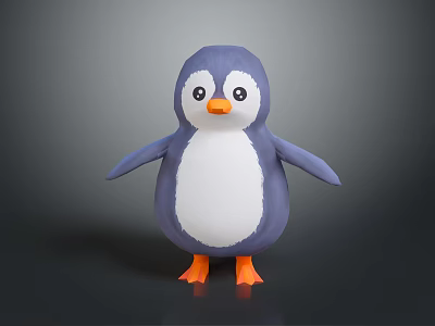 Cute Purple and White Penguin Doll with Orange Feet and Black Eyes 3d model