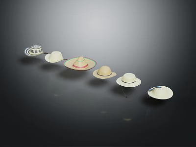 Various Stylish Hats With Different Designs And Decorative Details On 3d model