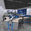 Modern Control Room Interior With Multiple Monitoring Screens Control Consoles And Office Chairs