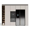 Modern Kitchen Cabinets With Built in Oven Stainless Steel Refrigerator And Open Shelves