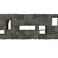 Building Exterior Wall With Stone Construction Gray Green Stones And Wooden Rectangular Openings