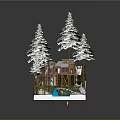Detailed Treehouse Model With Pine Trees Wooden Platform And Stream