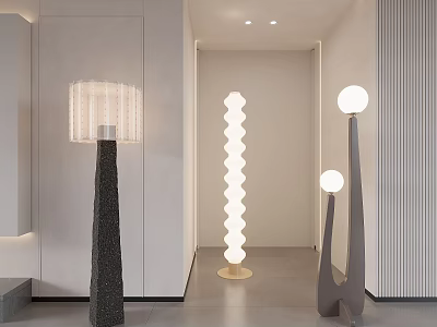 Modern Floor Lamps Featuring Zigzag And Spherical Designs In Contemporary Interior 3d model