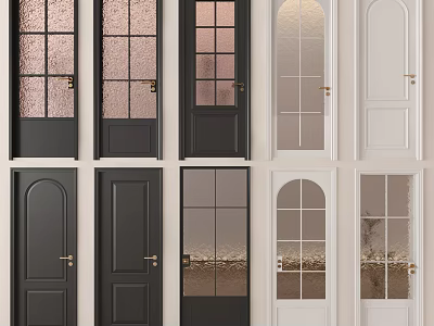 Various Styles of Hinged Doors with Glass Panels and Black White Colors 3d model