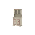 Vintage White Sideboard With Glass Cabinet Doors And Floral Decorative Patterns