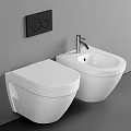 White Wall Mounted Toilet With Bidet And Black Control Panel In Modern Bathroom
