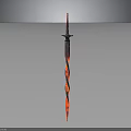 Decorative Fantasy Sword Featuring Red and Black Spiral Patterns Textured Blade and Unique Design