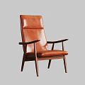 Brown Leather Accent Chair With Wooden Armrests And Modern Design