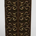 Technology Exhibition Hall With Dark Brown Wooden Panels Featuring Gold Spiral Patterns And Intricate Decorations