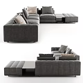 Modern L Shaped Gray Fabric Sectional Sofa With Multiple Cushions And Ottoman 3d model