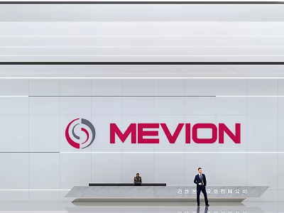 MEVION Front Desk Reception With Modern Staff And Brand Logo In Contemporary Lobby Area 3d model