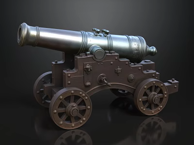 Vintage Cannon Weapon Featuring Metal Barrel Wooden Carriage And Decorative Wheels 3d model