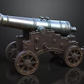 Vintage Cannon Weapon Featuring Metal Barrel Wooden Carriage And Decorative Wheels