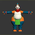 Playful Blue Orange Game Character With Chubby Belly Red Scarf Green Apron And Outstretched Arms