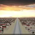 Ancient City Traditional Architecture With Wide Main Road And Sunset Sky Orange Clouds