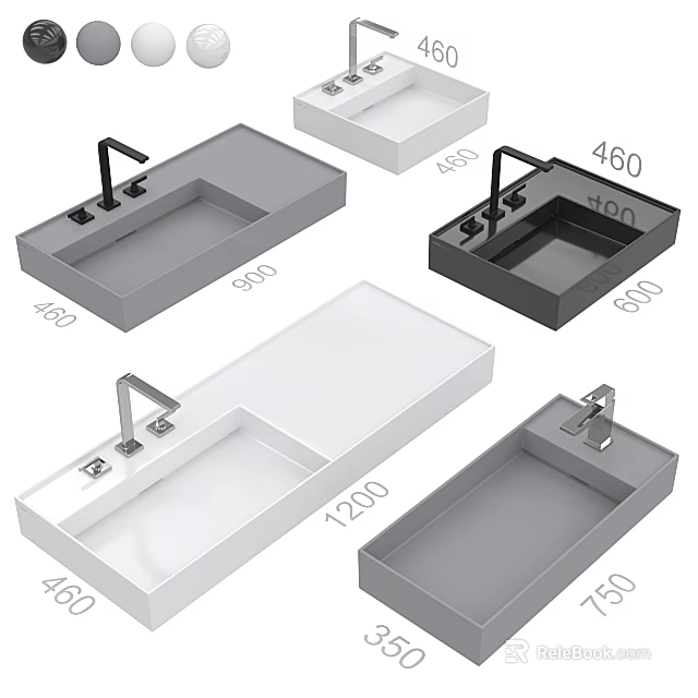Modern Rectangular Washbasins With Various Colors And Different Sizes For Bathroom 3d model