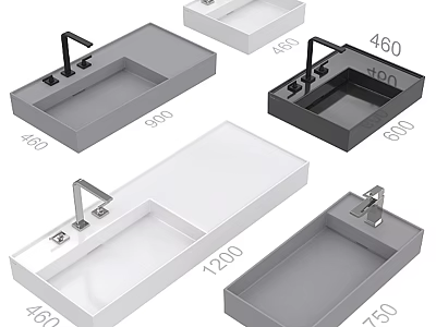 Modern Rectangular Washbasins With Various Colors And Different Sizes For Bathroom 3d model